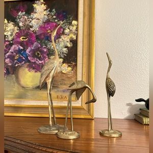 vintage brass crane trio